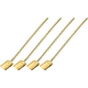 6'lı Gold Pipetli Latte Kaşığı Kokteyl Kaşığı ve Temizleme Fırçası, 22 cm Kürek Model