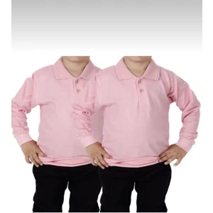 Unısex Çocuk Polo Yaka Düz Renk Uzun Kol 2'li Normal Kalıp Okul