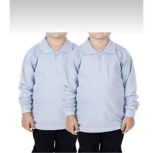 Unısex Çocuk Polo Yaka Düz Renk Uzun Kol 2'li Normal Kalıp Okul