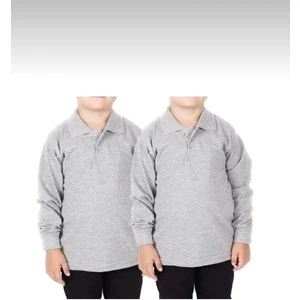 Unısex Çocuk Polo Yaka Düz Renk Uzun Kol 2'li Normal Kalıp Okul