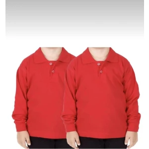 Unısex Çocuk Polo Yaka Düz Renk Uzun Kol 2'li Normal Kalıp Okul