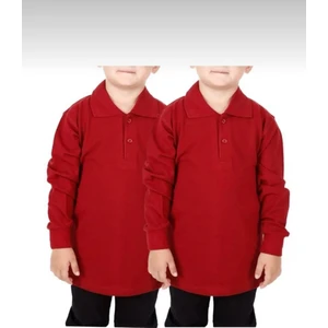 Unısex Çocuk Polo Yaka Düz Renk Uzun Kol 2'li Normal Kalıp Okul