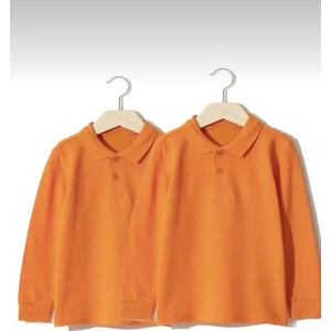 Unısex Çocuk Polo Yaka Düz Renk Uzun Kol 2'li Normal Kalıp Okul