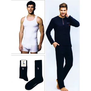 U.S. Polo Assn. Erkek Damat Çeyiz Pijama Çamaşır Takım 4'lü Antrasit 17394