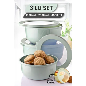 3'lü Set Ayza Buzdolabı Düzenleyici - Mikrodalga Ve Difriz Uyumlu Saklama Kabı 1500-2500-4500 ml