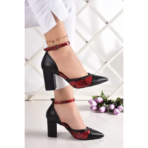 Erkan Saçmacı Diana Siyah Kırmızı Yılan Kalın Topuklu Ayakkabı