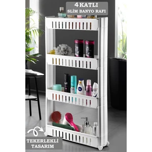 Fiore 4 Katlı Tekerlekli Banyo Düzenleyici Raf Ünitesi – Çok Amaçlı Dikdörtgen Slim Banyo Organizer