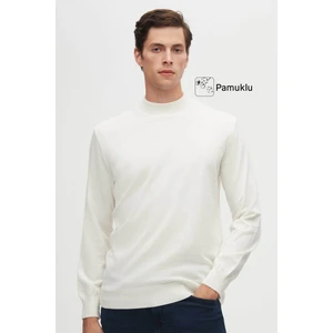 Regular Fit Ekru Pamuk Karışımlı Yarım Balıkçı Triko Kazak 5HF06ORT16275