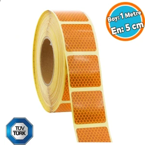 Tüvtürk Onaylı Sarı Kesik Reflektörlü Bant Gece Parlayan En 5 cm 1 mt Ikaz Fosforlu Reflektif Şerit
