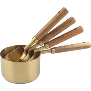 Nunum Store 4 Parça Ahşap Saplı Gold Çelik Ölçü Kaşığı