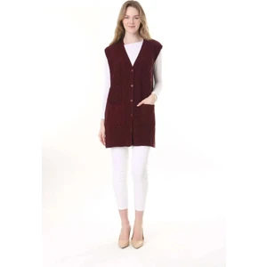 Fresh Moda Kadın Yün Kışlık Anne Uzun Triko Yelek