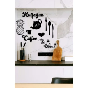 Mutfağım Ananas ve Bi Kahve Mutfak Konsepti Ahşap Duvar Dekoru