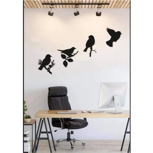 Avm Marketim 4'lü Ahşap Kuş Duvar Dekoru Siyah Renk Zarif Görünüm İç Mekan Aksesuarı