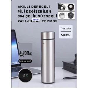 Derece Göstergeli  Çelik  Termos Pili Değişebilen Kamp,araç,ofis Süzgeçli Yeni Nesil Akıllı Mug