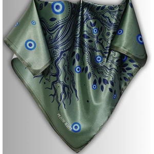 Yeşil Fular Hayat Ağacı Nazar Boncuğu Desenli