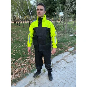 Fosforlu Yeşil Motorcu Yağmurluk File Astarlı Motosiklet Yağmurluk Cepli