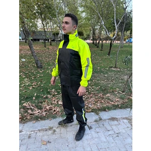 Fosforlu Yeşil Motorcu Yağmurluk File Astarlı Motosiklet Yağmurluğu Cepli