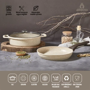 Montana 3 Parça Tencere Tava Granit Set (Cappucino)