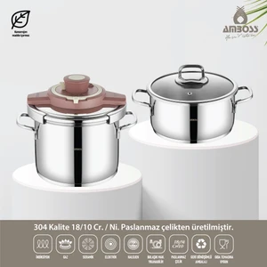 Ocean 4-6 Litre Matik Paslanmaz Çelik İndüksiyon Uyumlu Düdüklü Tencere Seti (Rose)