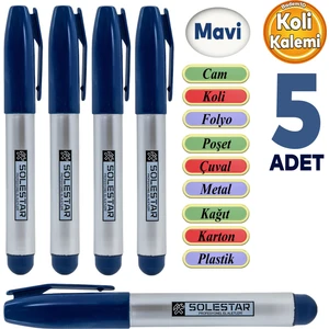 Kalıcı Çıkmaz Koli Kalemi Suya Dayanıklı Işaretleme Markalama Mavi Kalem Metal Cam Çuval 5 Adet