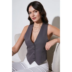Fitted Fit Düğmeli V Yaka Düğmeli Yelek Bayan Yelek 6696796