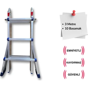 300 Cm. 10 Basamak A ve I Tipi Katlanıp Uzayabilen Mini Dev Alüminyum Merdiven