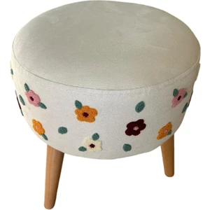 Kums Shop Desenli Kumaş Tekli Çok Amaçlı Oturma Oval Puf