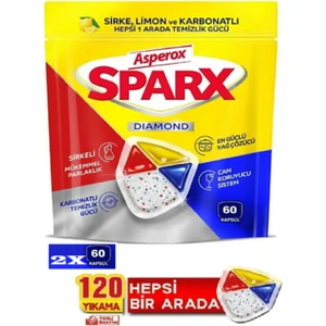 Sparx Bulaşık Makinesi Kapsülü 120 Yıkama Sirke Limon Karbonat İçerikli Güçlü Yağ Çözücü