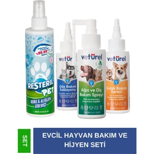 Resteril Hiyen Spreyi Pet 200 ml Veturel Ağız Göz Kulak Temizleme Set Köpek Kedi Bakım Koku Giderici