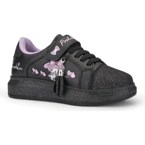 Günlük Kız Çocuk Sneaker Püskül Detaylı Oval Simli Burun Lastik Bağcıklı Cırtlı Spor Ayakkabı 3740