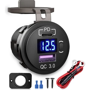 Araba Çift USB Şarj Aleti Hızlı Şarj Qc 3.0 ve Pd USB Şarj Soketi Adaptörü Anahtarı ile Voltmetre Kamyonlar Için Rv Motosiklet (Yurt Dışından)