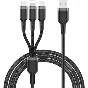 3in1 Usb-A To Lightning–type-C–micro Çoklu Şarj Kablosu Wiwu WI-C014 Platinum Serisi 3.1A 1.2m Siyah