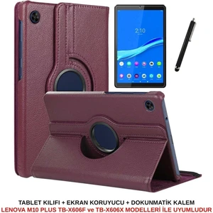 TEKNETSTORE Lenovo M10 Plus TB-X606X TB-X606F Kılıf Uyumlu Dönebilen Kılıf + Ekran Koruyucu + Dokunmatik Kalem