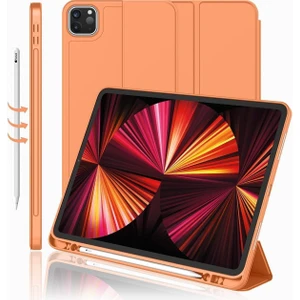 TEKNETSTORE Ipad Pro 12.9 Inç 5. ve 6. Nesil 2021 / 2022 Uyumlu Kalem Bölmeli Uyku Modlu Standlı Silikon Kılıf
