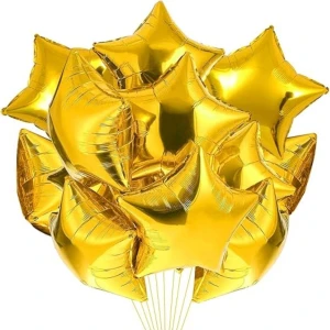 5li Gold Yıldız Balon - Yıldız Folyo Balon 18" (45 Cm) 5'li Yıldız Balon - Balon Setleri - Balon S