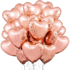 Tatlı Günler 5li Rose Kalp Balon - Kalp Folyo Balon - 18" (45  cm ) 5'li Kalp Balon - Balon Setleri - Balon Seti