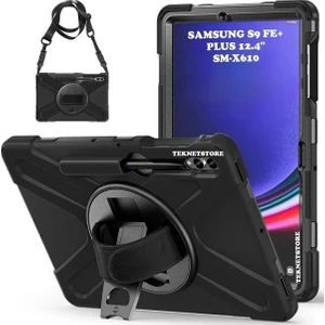 TEKNETSTORE Samsung Galaxy Tab S9 Fe Plus 12.4" SM-X610 Tablet Kılıf S Pen Kalem Bölmeli Koruyuculu Askılı Zırh