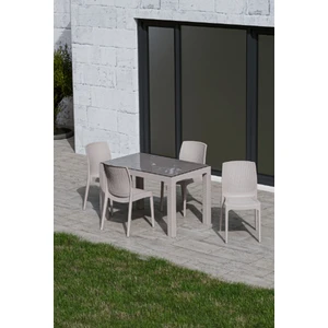 Ziynet Home 4 Kişilik 70 x 120  cm  Rattan Masa Takımı Camlı  Kolsuz Sandalye Bahçe Teras Takımı Oturma Grubu