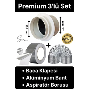 Premium Baca Klapesi Alüminyum Bant Aspiratör Borusu Seti Folyo Yanmaz Sızdırmaz Havalandırma Mutfak