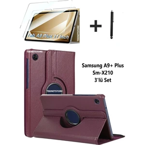 TEKNETSTORE Samsung Galaxy Tab A9+ Plus 11 Inç Tablet Uyumlu 360 Döner Pu Deri Kılıf Seti SM-X210