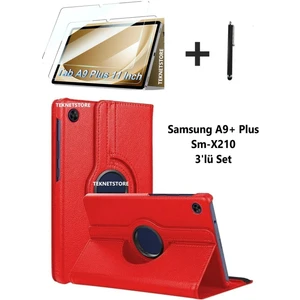 TEKNETSTORE Samsung Galaxy Tab A9+ Plus 11 Inç Tablet Uyumlu 360 Döner Pu Deri Kılıf Seti SM-X210