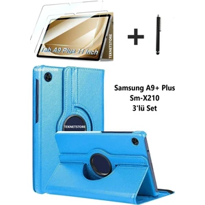 Samsung Galaxy Tab A9+ Plus 11 İnç Tablet Uyumlu 360 Döner Pu Deri Kılıf Seti SM-X210