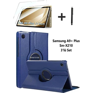 Samsung Galaxy Tab A9+ Plus 11 Inç Tablet Uyumlu 360 Döner Pu Deri Kılıf Seti SM-X210