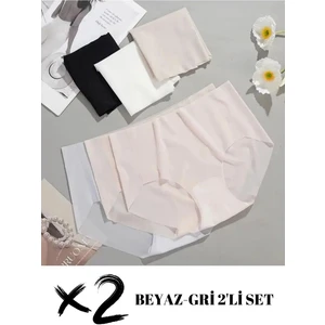 Sweet Sauna 2'li Set Ultra Ince Mikro Şeffaf Dikişsiz Iz Yapmaz Buz Ipek Elastik Lazer Kesim Külot Gri-Beyaz