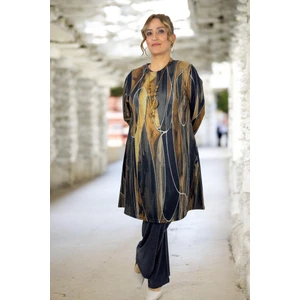 Yagmur Beren Bisiklet Yaka Yumoş Viskon Kumaş Tunik Beli Lastikli Viskon Pantolon Büyük Beden Alt Üst Takım