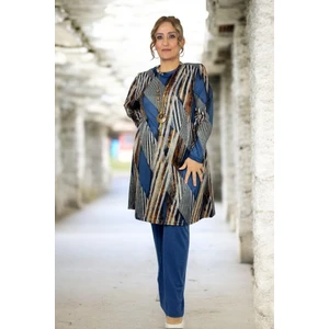 Yagmur Beren Bisiklet Yaka Yumoş Viskon Kumaş Tunik Beli Lastikli Viskon Pantolon Büyük Beden Alt Üst Takım