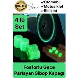 Özel Üretim Yeşil Fosforlu Sibop Kapağı 4 Set Tüm Araçlarla Uyumlu Gece Parlayan Sibob Jant Tekerlek