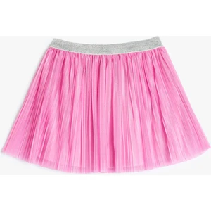 Sim Detaylı Beli Lastikli Pileli Mini Etek