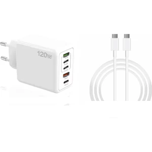 120W 3 Type-C + 2 Usba Toplam 5 Çıkışlı Ev Tipi Şarj Aleti Set 6A 120W Type-C To Type-C 1metre Süper Hızlı Data ve Şarj Kablosu SR30