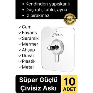 10 Adet Süper Güçlü Kendinden Yapışkanlı Tutunabilen Çok Amaçlı Çerçeve Tablo Banyo Duş Mutfak Askı
